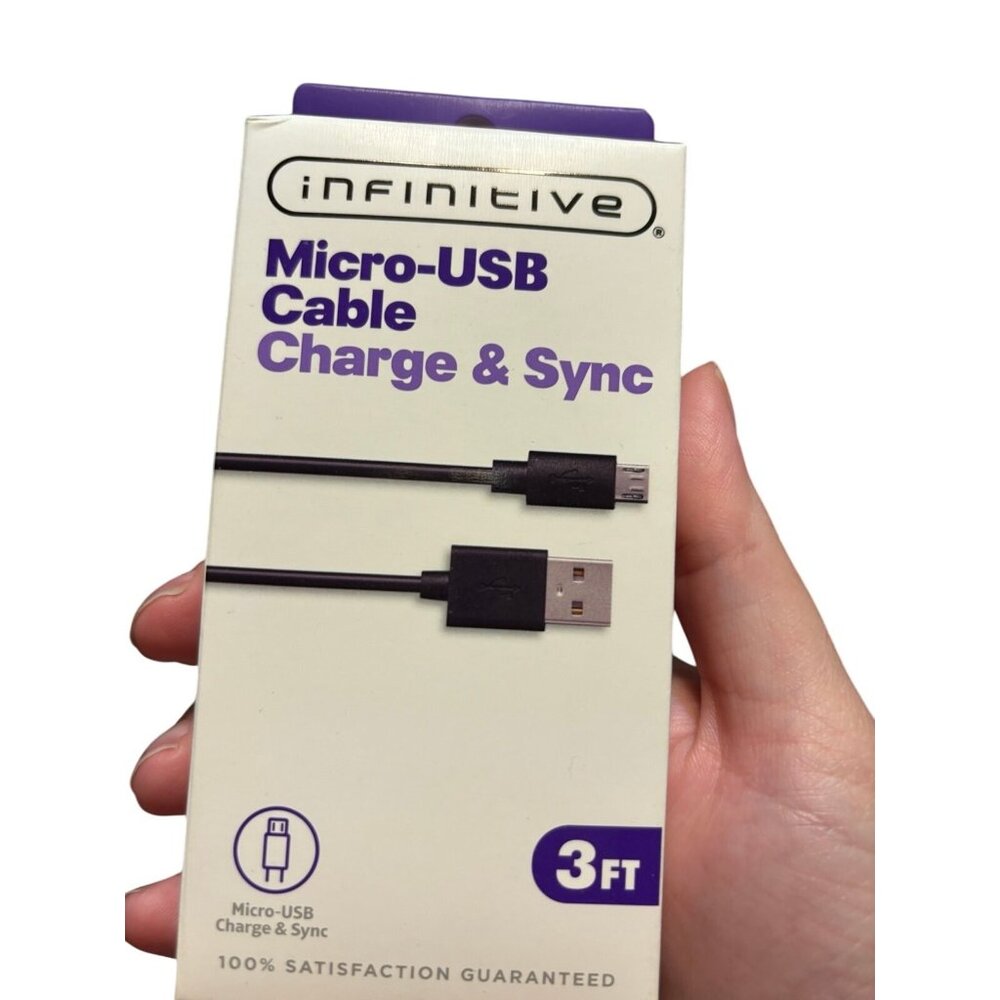 Infinitive Durable 3 Ft. Micro USB Cable Charge & Sync for Android Devices Black